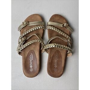 Patrizia Spring Step Gold Sandals Size 8 Leather Flat Dressy Casual Slip On Shoe